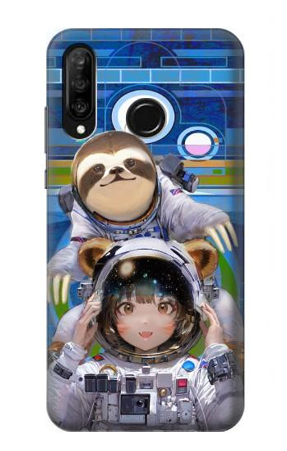W3915 Raccoon Girl Baby Sloth Astronaut Suit Hard Case and Leather Flip Case For Huawei P30 lite