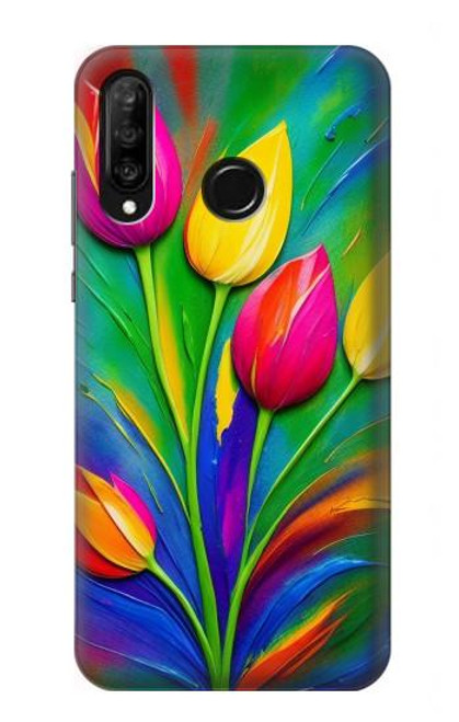W3926 Colorful Tulip Oil Painting Hard Case and Leather Flip Case For Huawei P30 lite