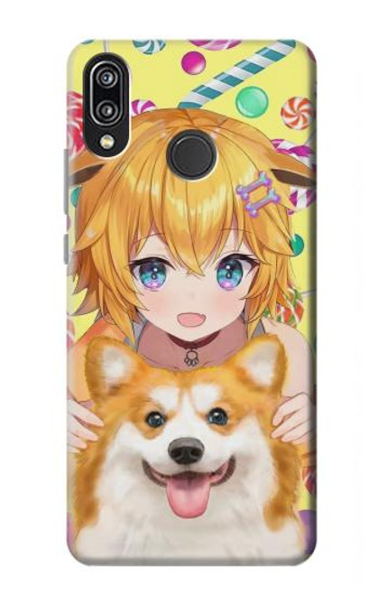 W3918 Baby Corgi Dog Corgi Girl Candy Hard Case and Leather Flip Case For Huawei P20 Lite