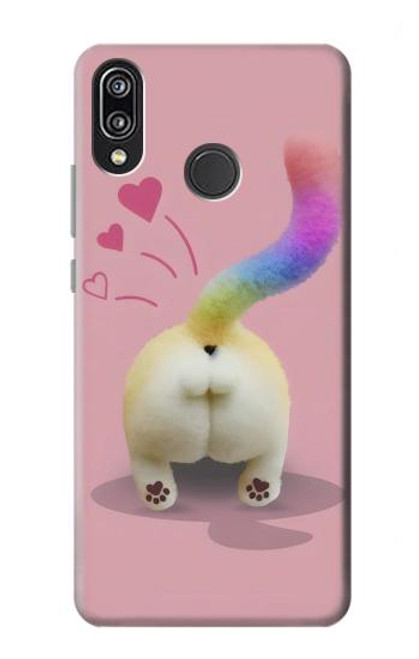 W3923 Cat Bottom Rainbow Tail Hard Case and Leather Flip Case For Huawei P20 Lite