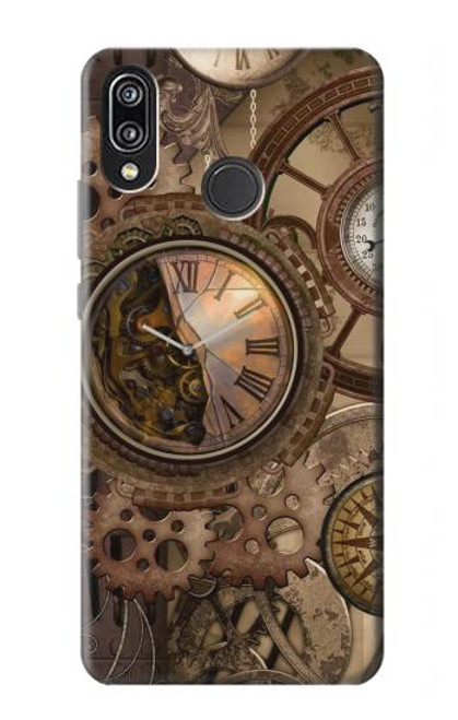 W3927 Compass Clock Gage Steampunk Hard Case and Leather Flip Case For Huawei P20 Lite