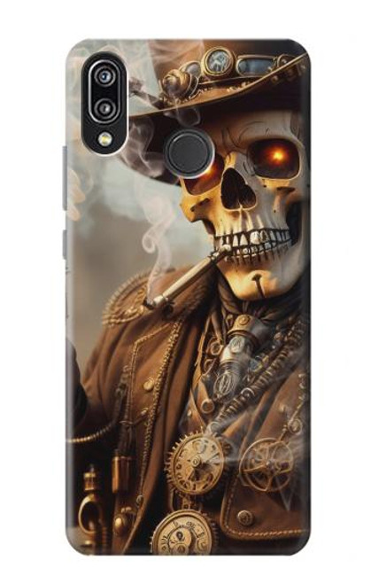 W3949 Steampunk Skull Smoking Hard Case and Leather Flip Case For Huawei P20 Lite