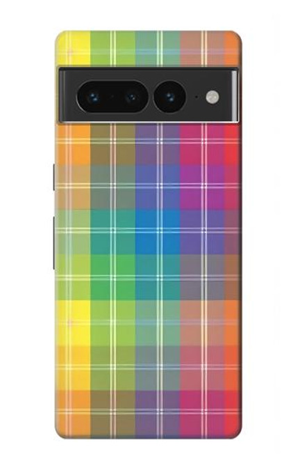 W3942 LGBTQ Rainbow Plaid Tartan Hard Case and Leather Flip Case For Google Pixel 7 Pro