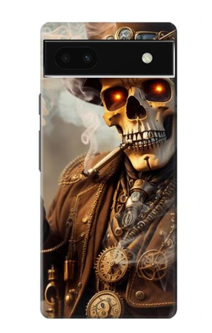 W3949 Steampunk Skull Smoking Hard Case and Leather Flip Case For Google Pixel 6a