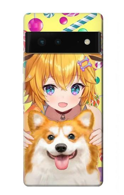 W3918 Baby Corgi Dog Corgi Girl Candy Hard Case and Leather Flip Case For Google Pixel 6