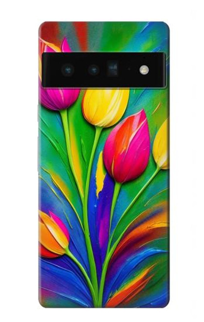 W3926 Colorful Tulip Oil Painting Hard Case and Leather Flip Case For Google Pixel 6 Pro
