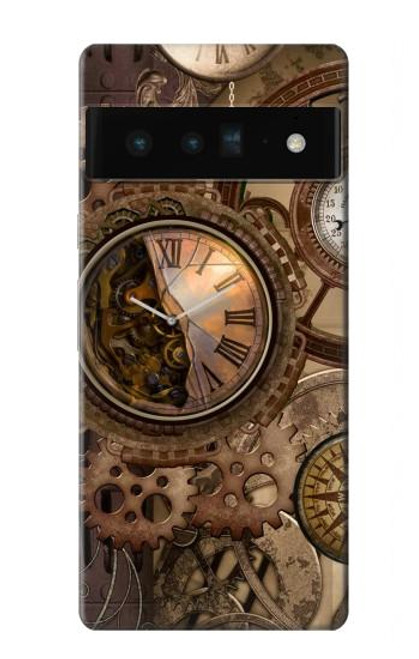 W3927 Compass Clock Gage Steampunk Hard Case and Leather Flip Case For Google Pixel 6 Pro