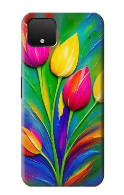 W3926 Colorful Tulip Oil Painting Hard Case and Leather Flip Case For Google Pixel 4