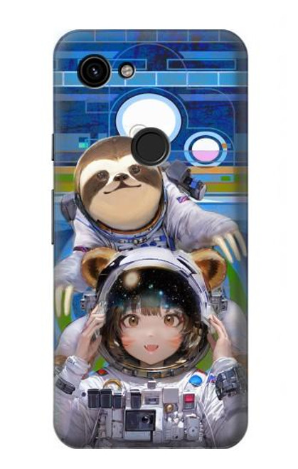 W3915 Raccoon Girl Baby Sloth Astronaut Suit Hard Case and Leather Flip Case For Google Pixel 3a