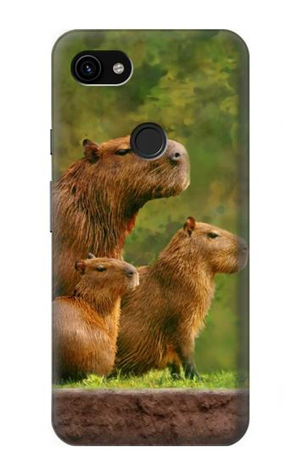 W3917 Capybara Family Giant Guinea Pig Hard Case and Leather Flip Case For Google Pixel 3a XL