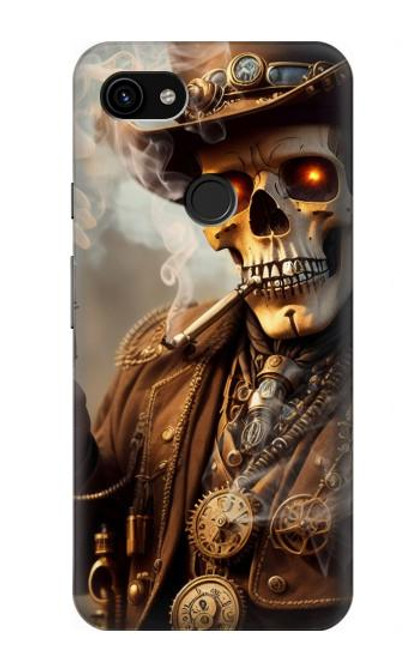 W3949 Steampunk Skull Smoking Hard Case and Leather Flip Case For Google Pixel 3a XL