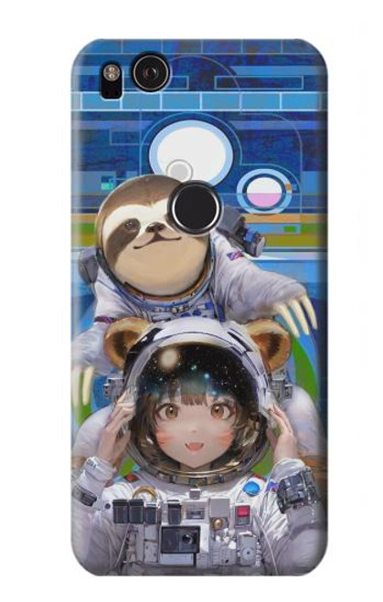 W3915 Raccoon Girl Baby Sloth Astronaut Suit Hard Case and Leather Flip Case For Google Pixel 2
