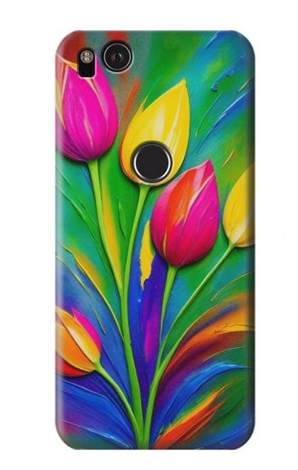 W3926 Colorful Tulip Oil Painting Hard Case and Leather Flip Case For Google Pixel 2