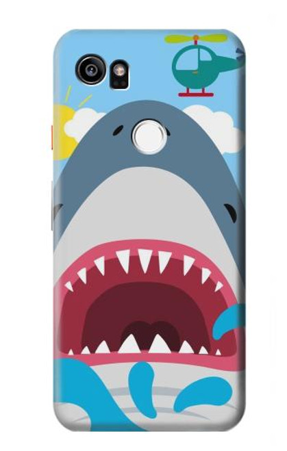 W3947 Shark Helicopter Cartoon Hard Case and Leather Flip Case For Google Pixel 2 XL