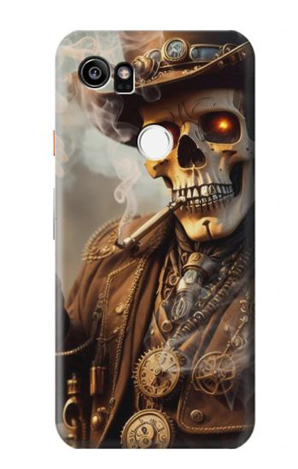 W3949 Steampunk Skull Smoking Hard Case and Leather Flip Case For Google Pixel 2 XL