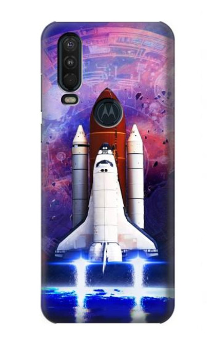 W3913 Colorful Nebula Space Shuttle Hard Case and Leather Flip Case For Motorola One Action (Moto P40 Power)