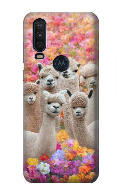 W3916 Alpaca Family Baby Alpaca Hard Case and Leather Flip Case For Motorola One Action (Moto P40 Power)