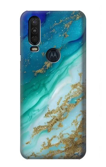 W3920 Abstract Ocean Blue Color Mixed Emerald Hard Case and Leather Flip Case For Motorola One Action (Moto P40 Power)