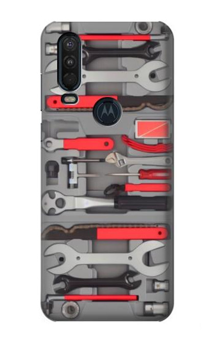 W3921 Bike Repair Tool Graphic Paint Hard Case and Leather Flip Case For Motorola One Action (Moto P40 Power)