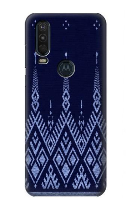 W3950 Textile Thai Blue Pattern Hard Case and Leather Flip Case For Motorola One Action (Moto P40 Power)