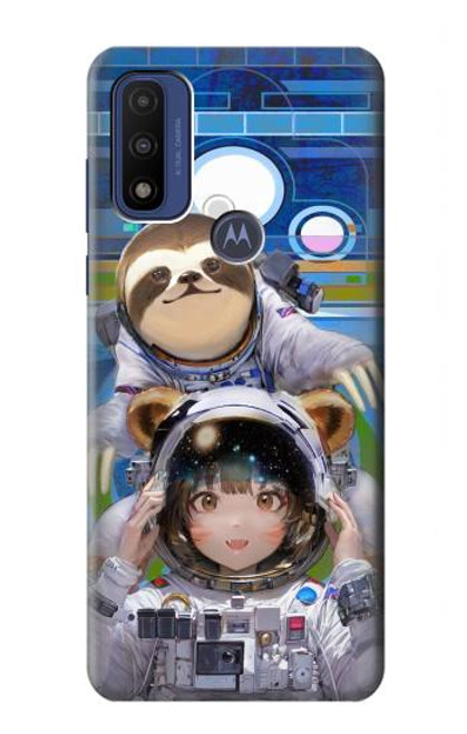 W3915 Raccoon Girl Baby Sloth Astronaut Suit Hard Case and Leather Flip Case For Motorola G Pure