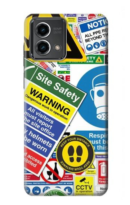W3960 Safety Signs Sticker Collage Hard Case and Leather Flip Case For Motorola Moto G Stylus 5G (2023)
