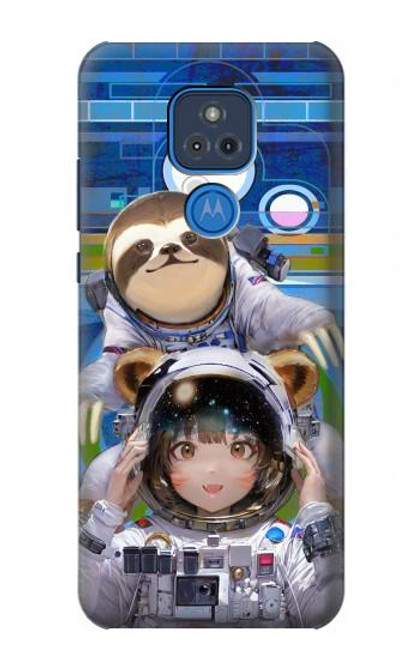 W3915 Raccoon Girl Baby Sloth Astronaut Suit Hard Case and Leather Flip Case For Motorola Moto G Play (2021)