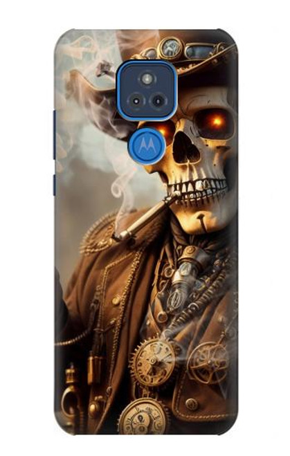 W3949 Steampunk Skull Smoking Hard Case and Leather Flip Case For Motorola Moto G Play (2021)