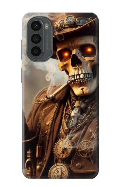 W3949 Steampunk Skull Smoking Hard Case and Leather Flip Case For Motorola Moto G52, G82 5G