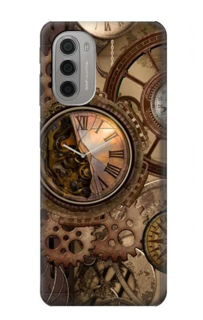 W3927 Compass Clock Gage Steampunk Hard Case and Leather Flip Case For Motorola Moto G51 5G
