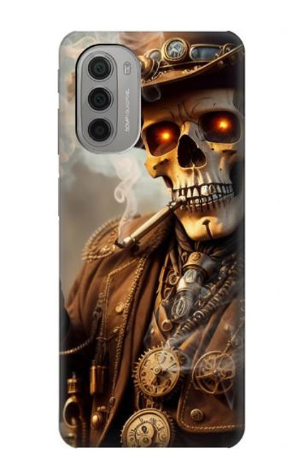 W3949 Steampunk Skull Smoking Hard Case and Leather Flip Case For Motorola Moto G51 5G