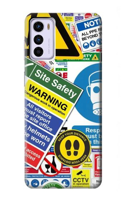 W3960 Safety Signs Sticker Collage Hard Case and Leather Flip Case For Motorola Moto G42