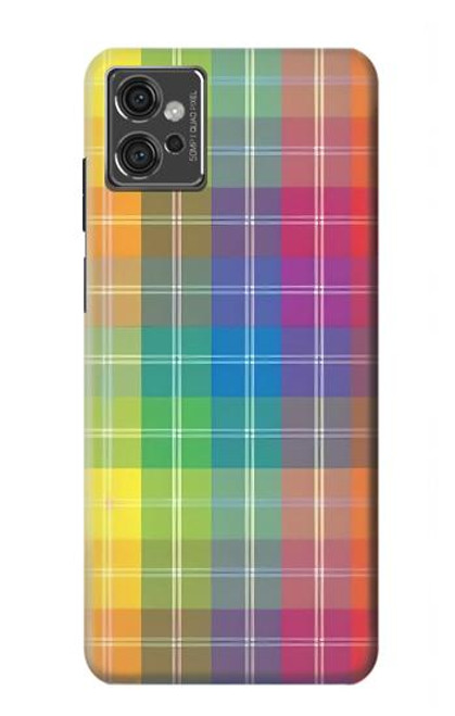 W3942 LGBTQ Rainbow Plaid Tartan Hard Case and Leather Flip Case For Motorola Moto G32