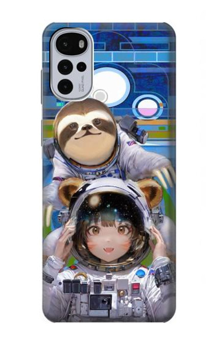 W3915 Raccoon Girl Baby Sloth Astronaut Suit Hard Case and Leather Flip Case For Motorola Moto G22