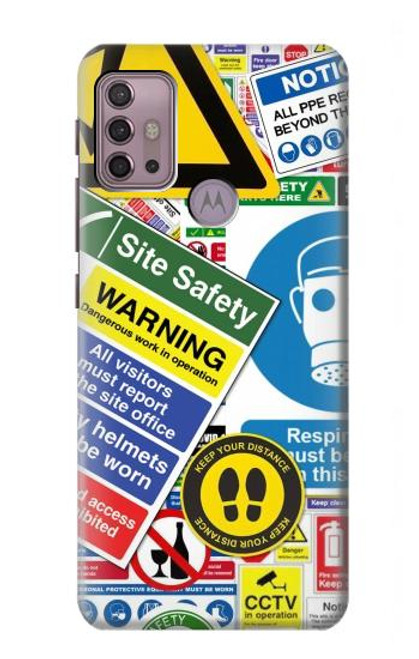 W3960 Safety Signs Sticker Collage Hard Case and Leather Flip Case For Motorola Moto G30, G20, G10