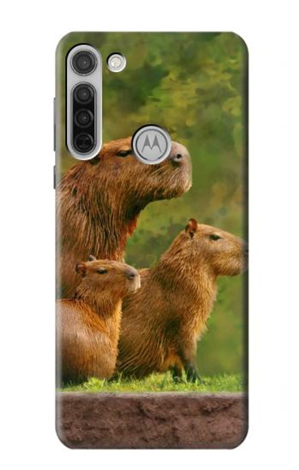 W3917 Capybara Family Giant Guinea Pig Hard Case and Leather Flip Case For Motorola Moto G8