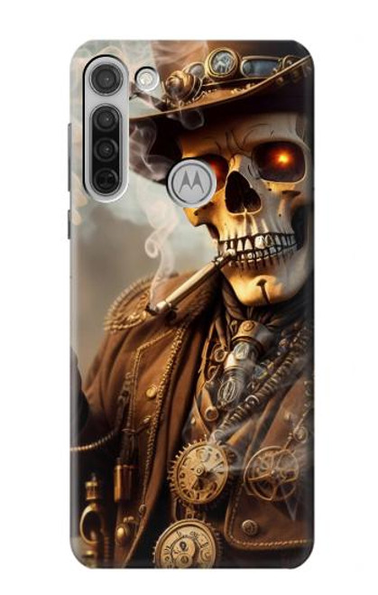 W3949 Steampunk Skull Smoking Hard Case and Leather Flip Case For Motorola Moto G8