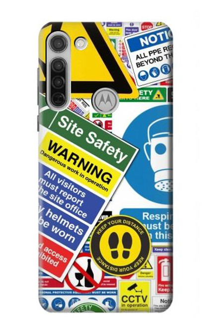 W3960 Safety Signs Sticker Collage Hard Case and Leather Flip Case For Motorola Moto G8