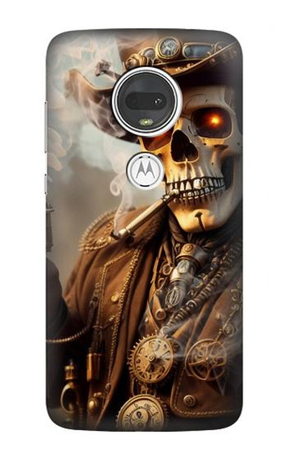 W3949 Steampunk Skull Smoking Hard Case and Leather Flip Case For Motorola Moto G7, Moto G7 Plus