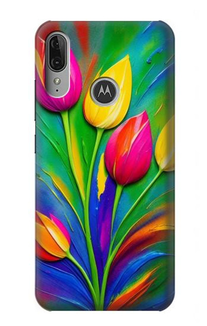 W3926 Colorful Tulip Oil Painting Hard Case and Leather Flip Case For Motorola Moto E6 Plus, Moto E6s