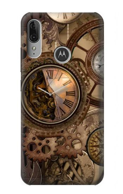 W3927 Compass Clock Gage Steampunk Hard Case and Leather Flip Case For Motorola Moto E6 Plus, Moto E6s