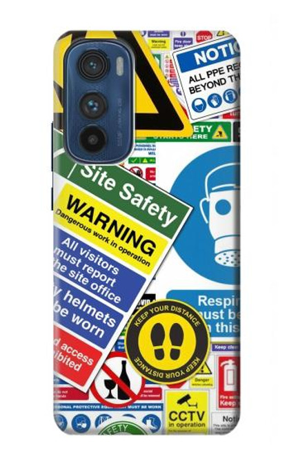 W3960 Safety Signs Sticker Collage Hard Case and Leather Flip Case For Motorola Edge 30