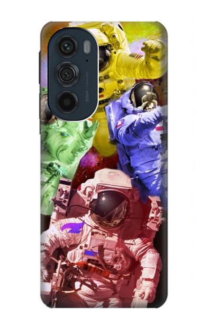 W3914 Colorful Nebula Astronaut Suit Galaxy Hard Case and Leather Flip Case For Motorola Edge 30 Pro