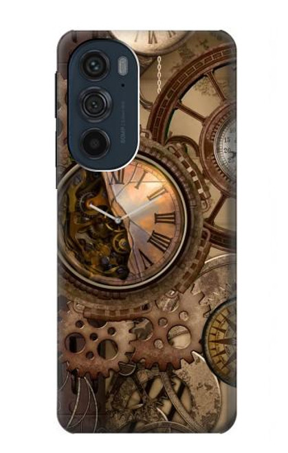 W3927 Compass Clock Gage Steampunk Hard Case and Leather Flip Case For Motorola Edge 30 Pro