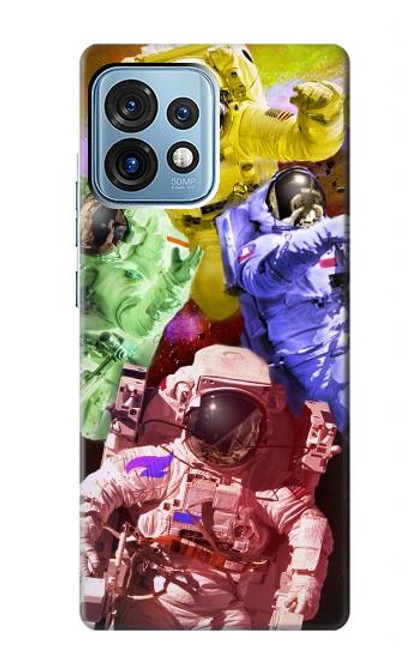 W3914 Colorful Nebula Astronaut Suit Galaxy Hard Case and Leather Flip Case For Motorola Edge+ (2023), X40, X40 Pro, Edge 40 Pro