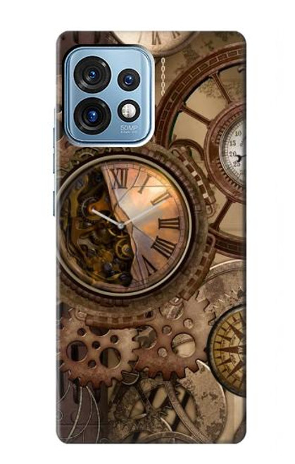 W3927 Compass Clock Gage Steampunk Hard Case and Leather Flip Case For Motorola Edge+ (2023), X40, X40 Pro, Edge 40 Pro