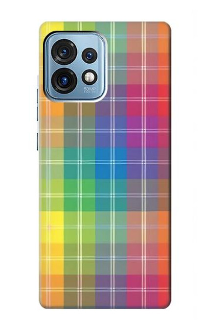 W3942 LGBTQ Rainbow Plaid Tartan Hard Case and Leather Flip Case For Motorola Edge+ (2023), X40, X40 Pro, Edge 40 Pro