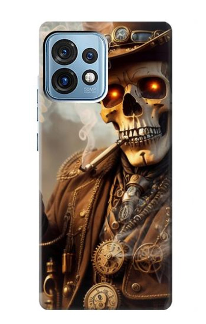 W3949 Steampunk Skull Smoking Hard Case and Leather Flip Case For Motorola Edge+ (2023), X40, X40 Pro, Edge 40 Pro