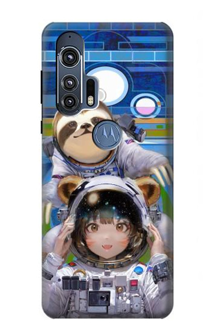 W3915 Raccoon Girl Baby Sloth Astronaut Suit Hard Case and Leather Flip Case For Motorola Edge+