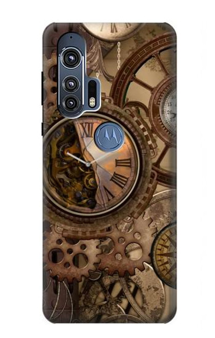 W3927 Compass Clock Gage Steampunk Hard Case and Leather Flip Case For Motorola Edge+